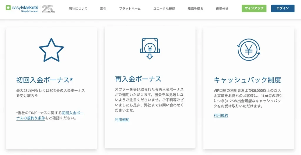13位 easyMarkets:50%+20%